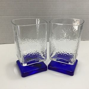 Set of TWO Square Footed Pedestal Glasses Textured Disaronno Cobalt